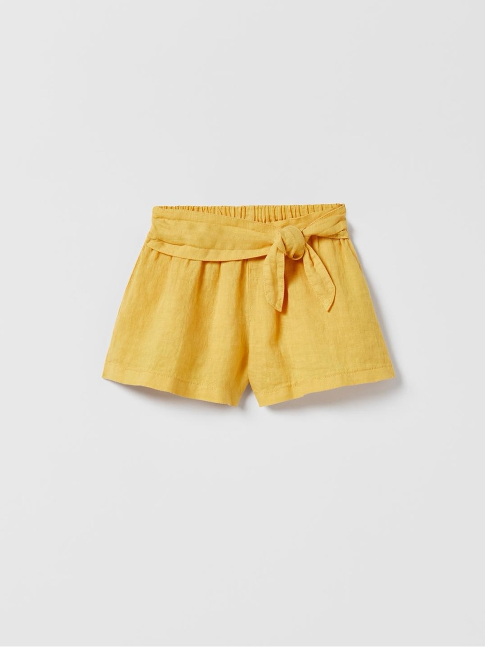 Zara- Linen Shorts Yellow Tie-Waist